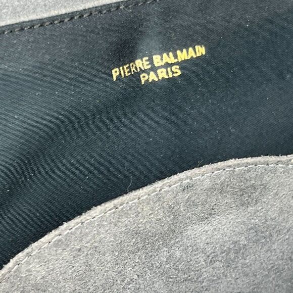 Pierre Balmain Gray Suede Vintage Clutch Bag With Coin Purse And Compact Mirror - Picture 11 of 13